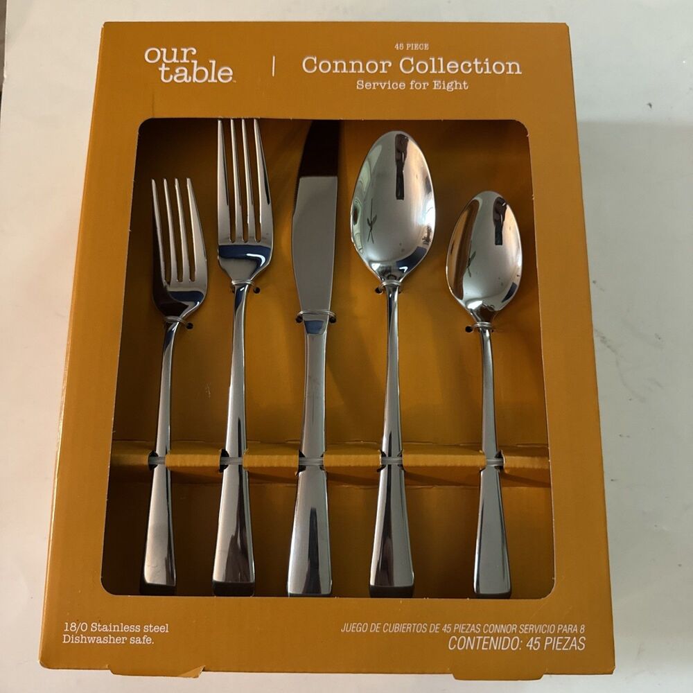 Our Table Connor Collection 45-Piece Flatware Set Service For 8 Satin 18/0 New